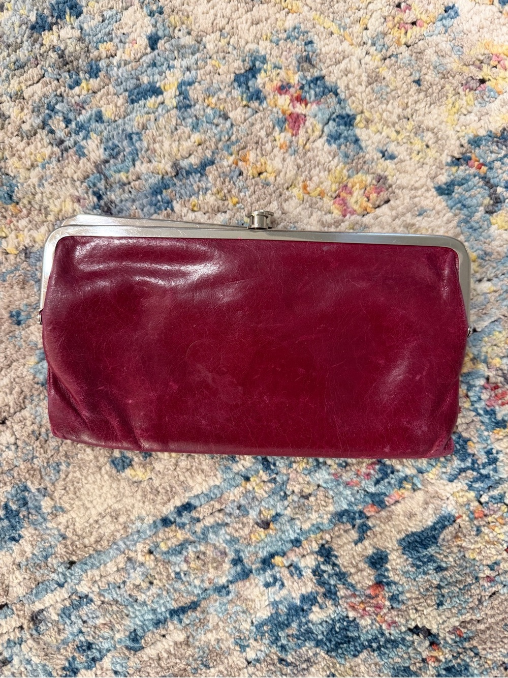 HOBO Leather Kiss-Lock Clutch Wallet - Burgundy